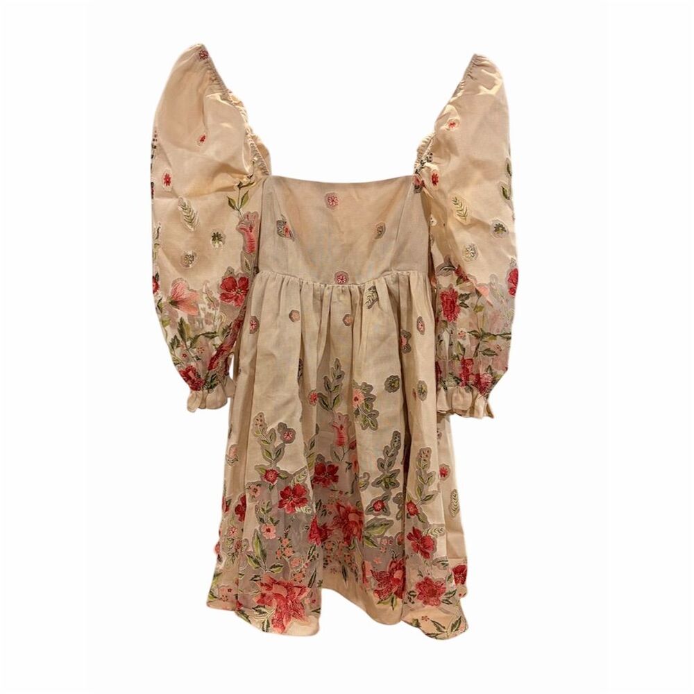 Storia Floral Embroidered Mini Dress - Cream and Pink - Picture 3 of 6